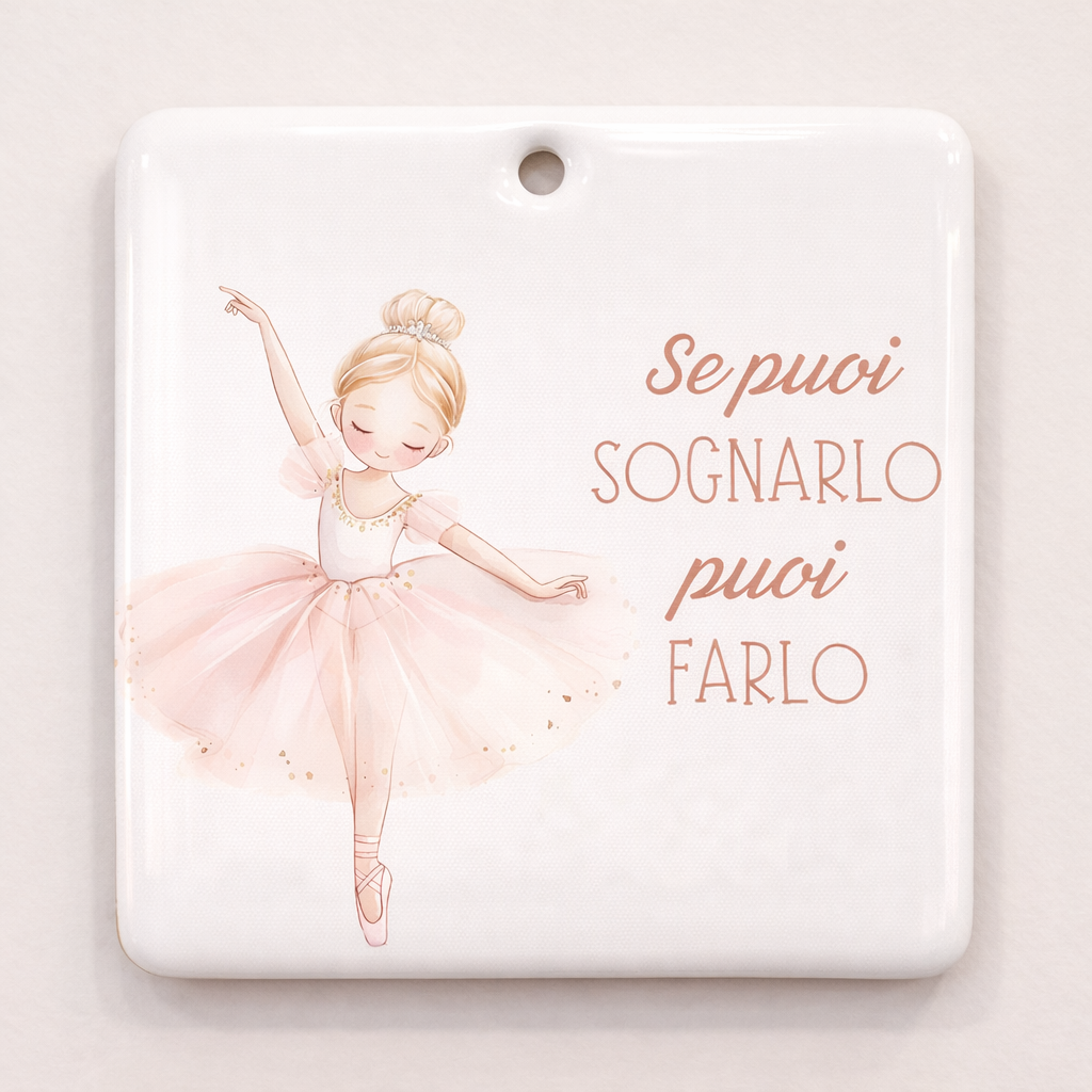 Piastrella rettangolare in ceramica con Ballerina da appendere 10 cm x 10 cm