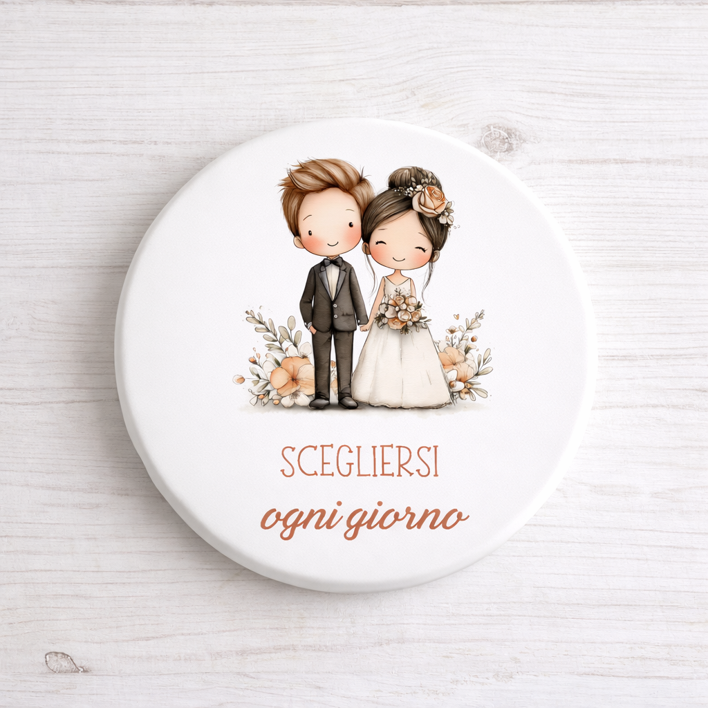 Sottopentola in ceramica diametro 10cm tema sposini "Scegliersi ogni giorno"