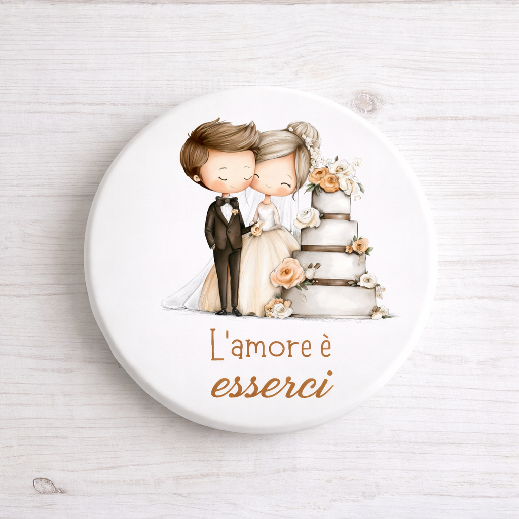 Sottopentola in ceramica diametro 10cm tema sposini "L'amore è esserci"