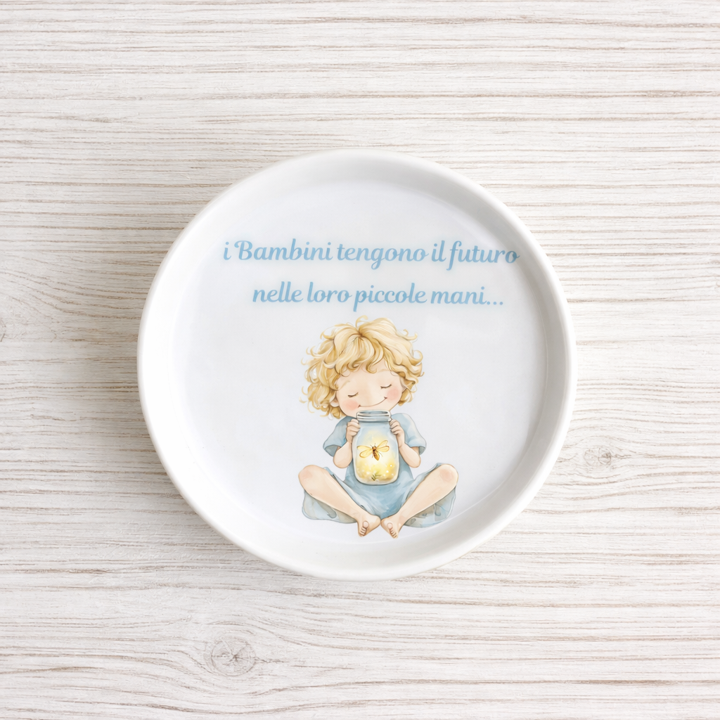 Piattino sottobottiglia in Ceramica con Bimbo con lucciole diametro 11 cm
