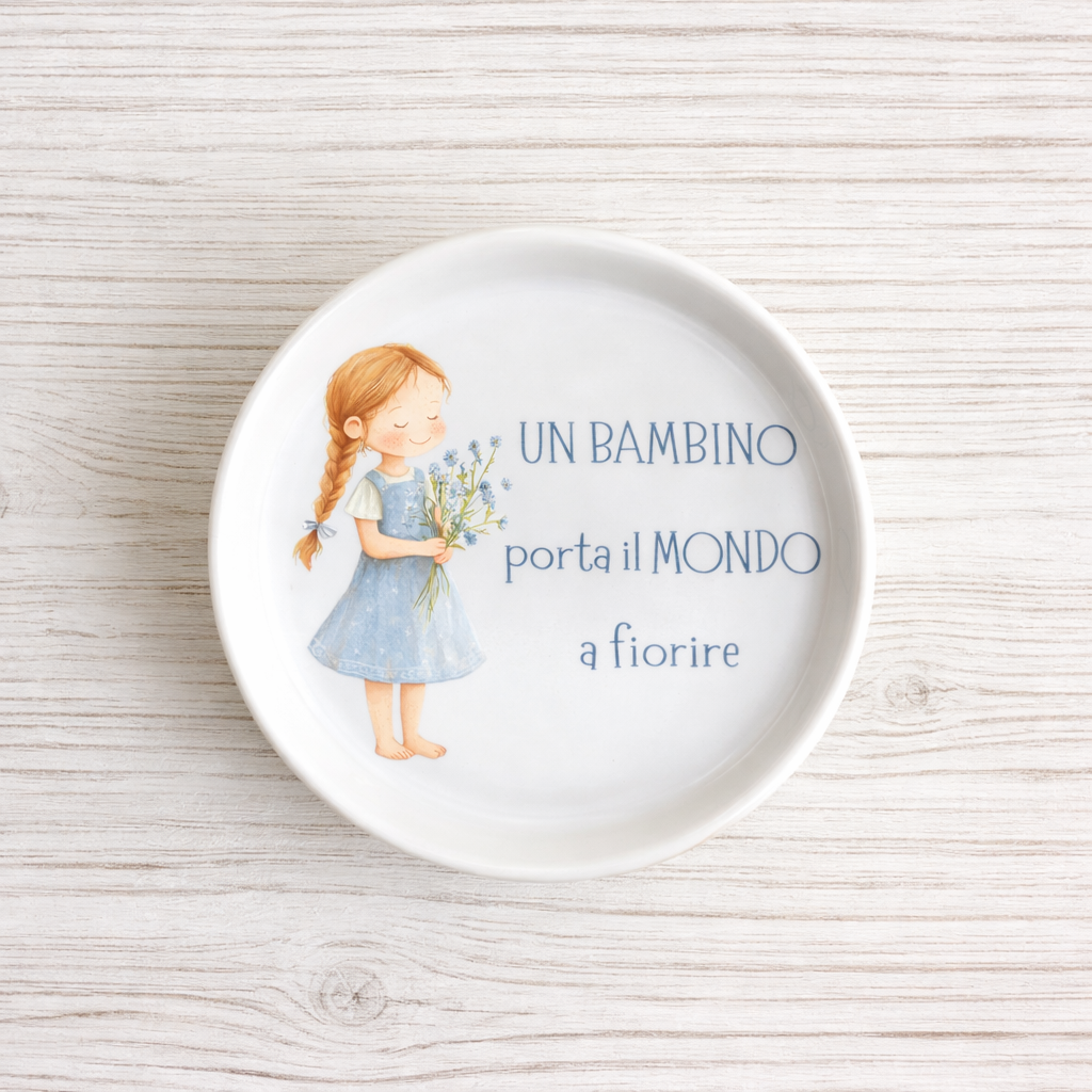 Piattino sottobottiglia in Ceramica con Bimba con fiorellini diametro 11 cm