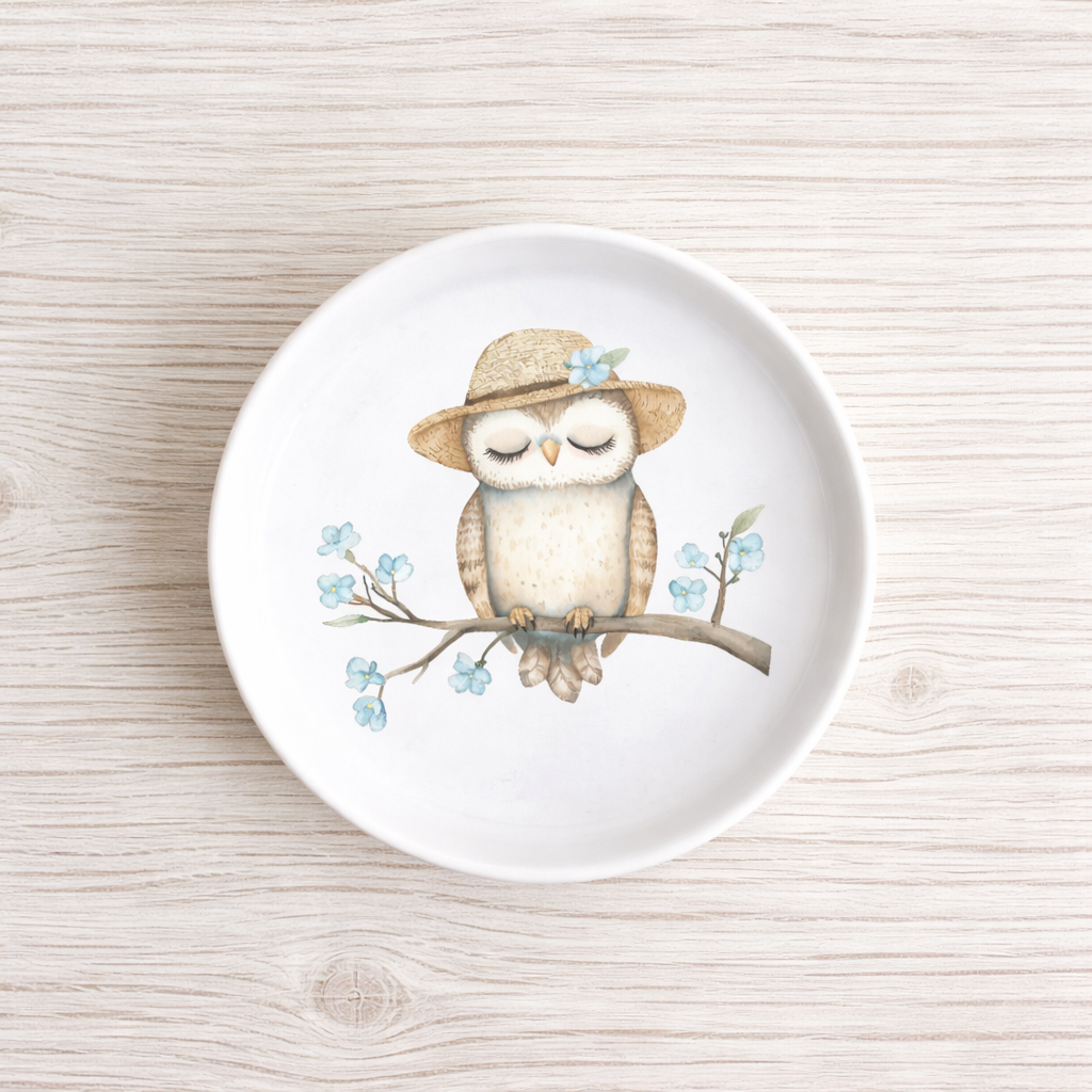 Piattino sottobottiglia in Ceramica con Gufetto country diametro 11 cm
