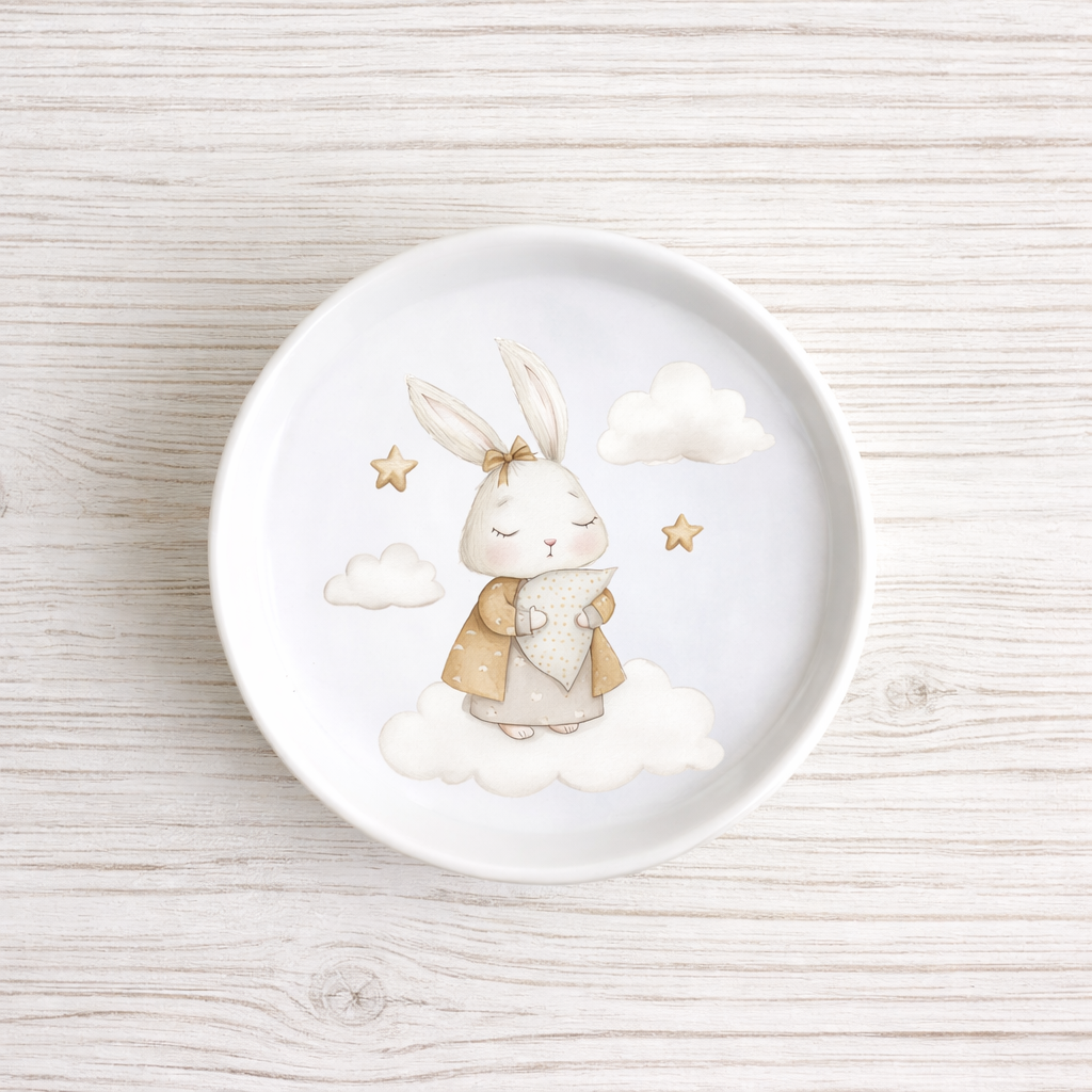 Piattino sottobottiglia in Ceramica con Coniglietto tra le nuvole country diametro 11 cm