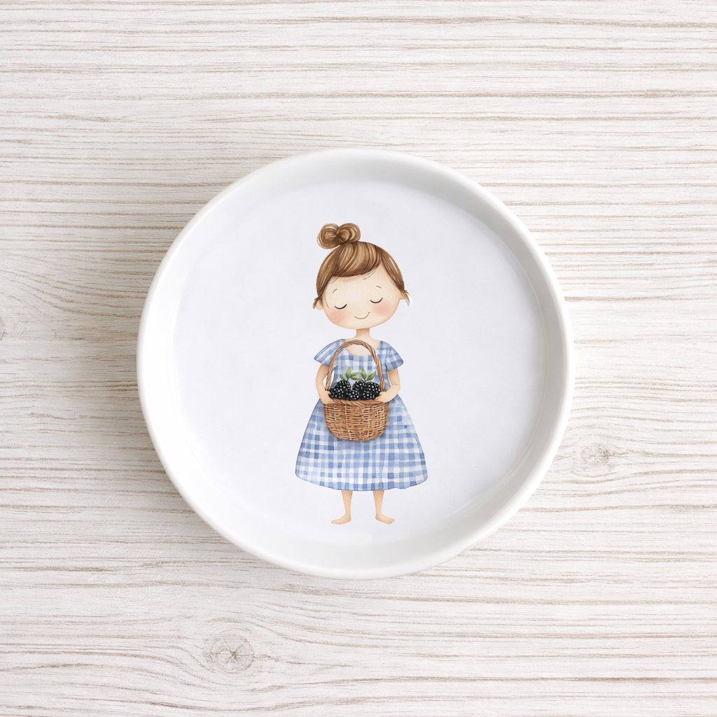 Piattino sottobottiglia in Ceramica con Bimba con le more country diametro 11 cm