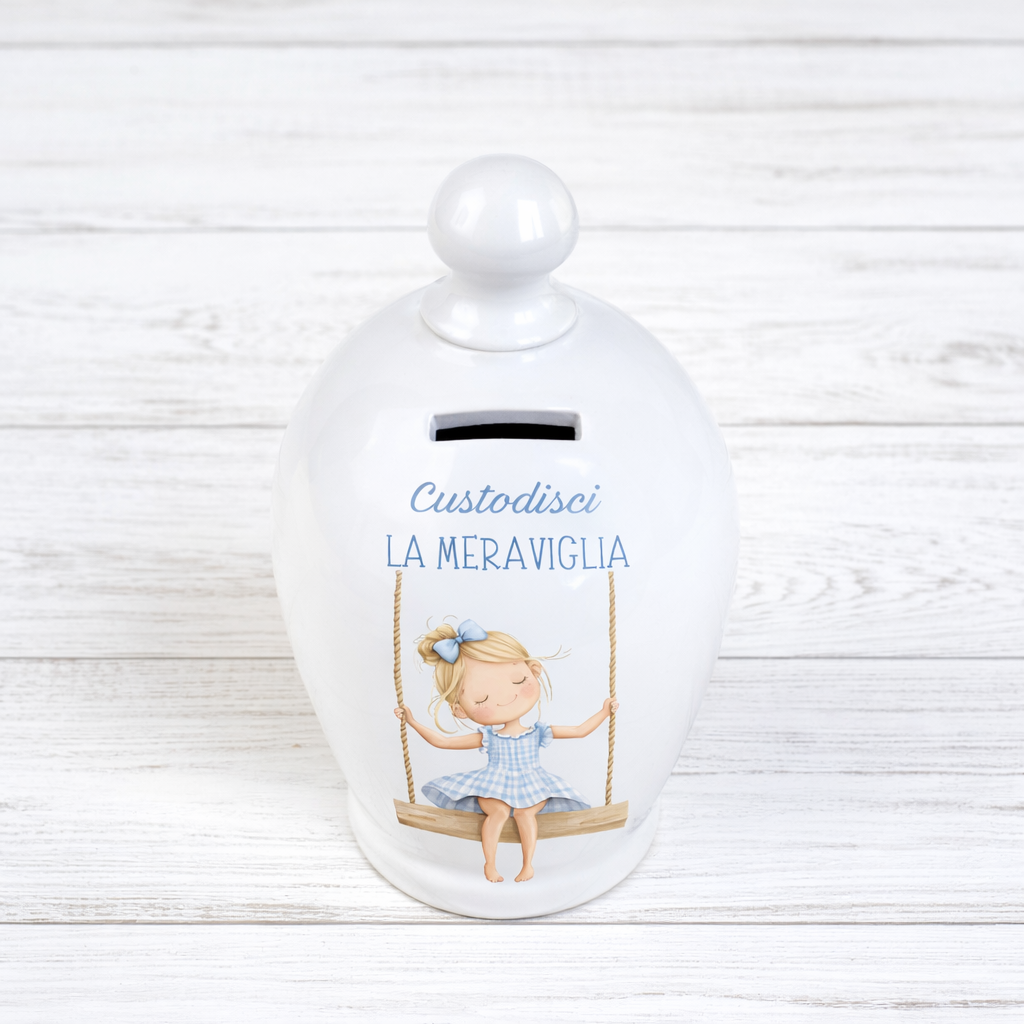 Salvadanaio in ceramica artigianale 15cm decorazione "Custodisci la Meraviglia"