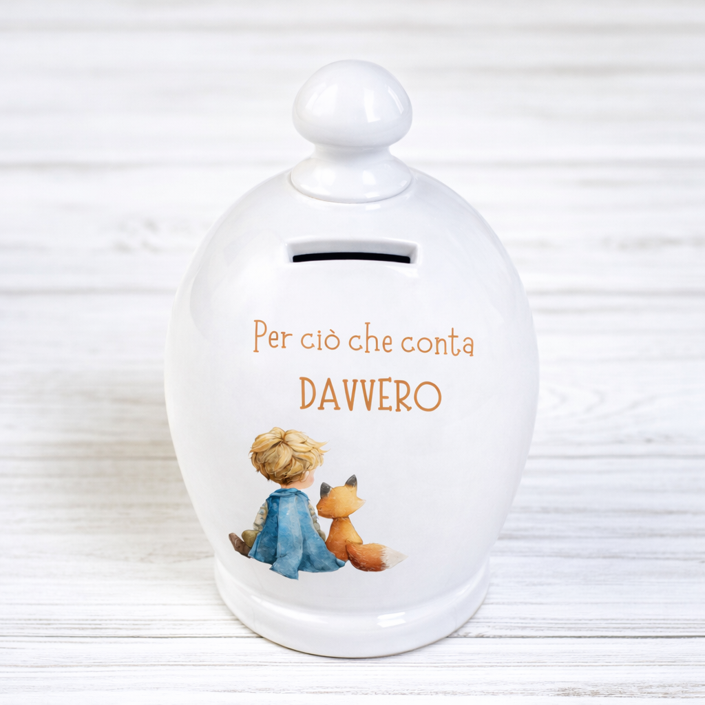 Salvadanaio in ceramica artigianale 15cm decorazione Piccolo Principe "Per ciò che conta davvero "