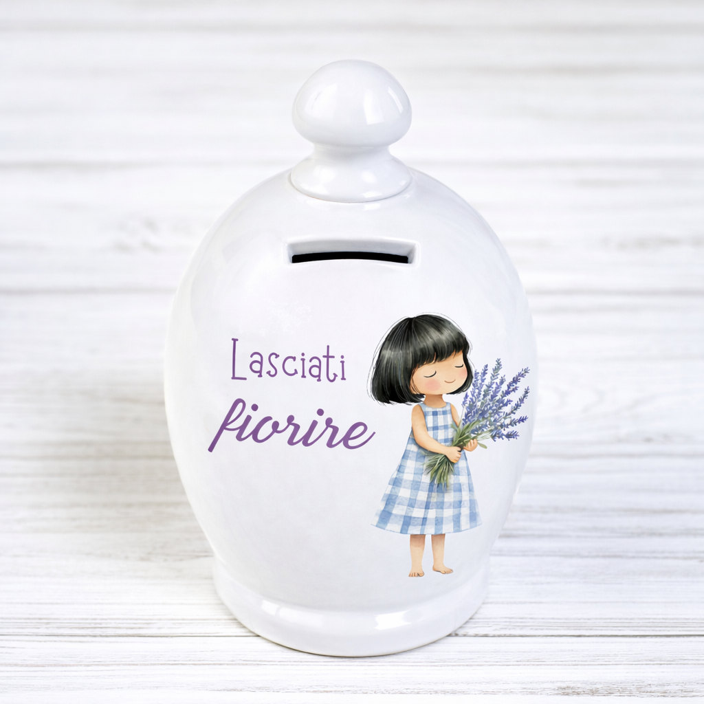 Salvadanaio in ceramica artigianale 15cm decorazione "Lasciati Fiorire"