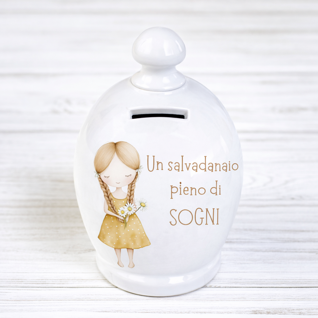 Salvadanaio in ceramica artigianale 15cm decorazione "Un salvadanaio pieno di sogni"