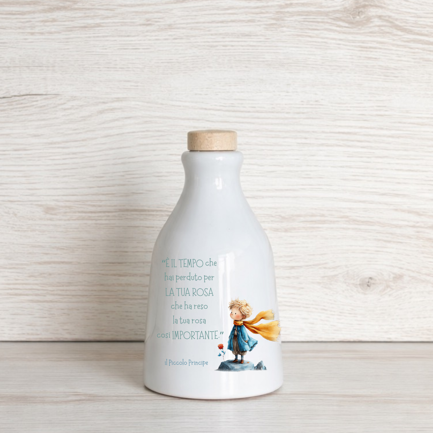 Orcio in ceramica artigianale con frase del Piccolo Principe dimensione da 100 ml  / 250 ml/ 500ml "E' il tempo che hai perduto...."