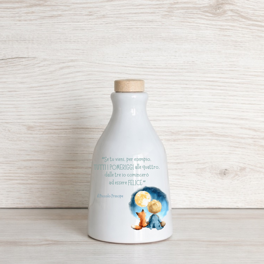 Orcio in ceramica artigianale con frase del Piccolo Principe dimensione da 100 ml  / 250 ml/500 ml "Se tu vieni tutti i pomeriggi alle quattro..."
