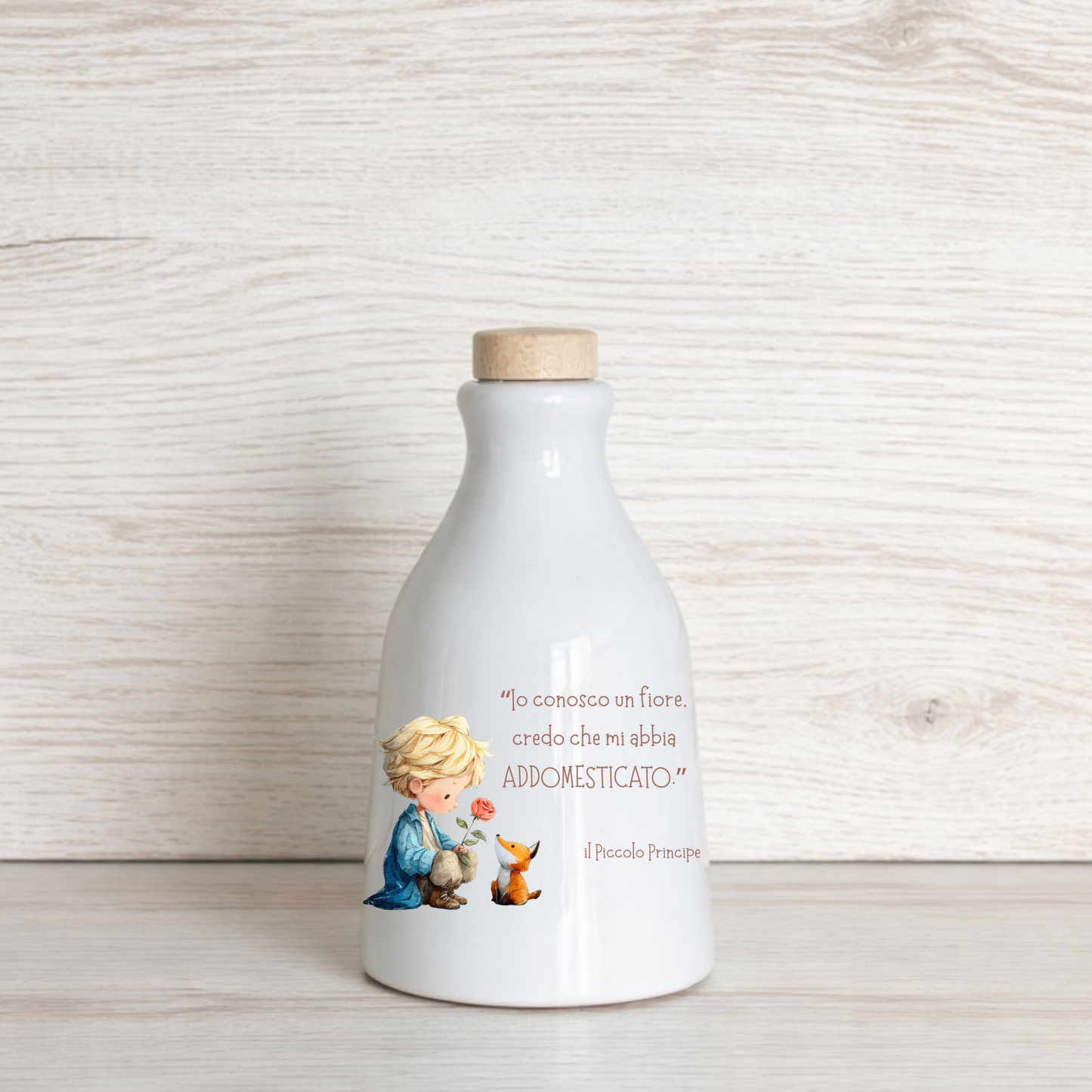 Orcio in ceramica artigianale con frase del Piccolo Principe dimensione da 100 ml  / 250 ml / 500 ml "Io conosco un fiore..."