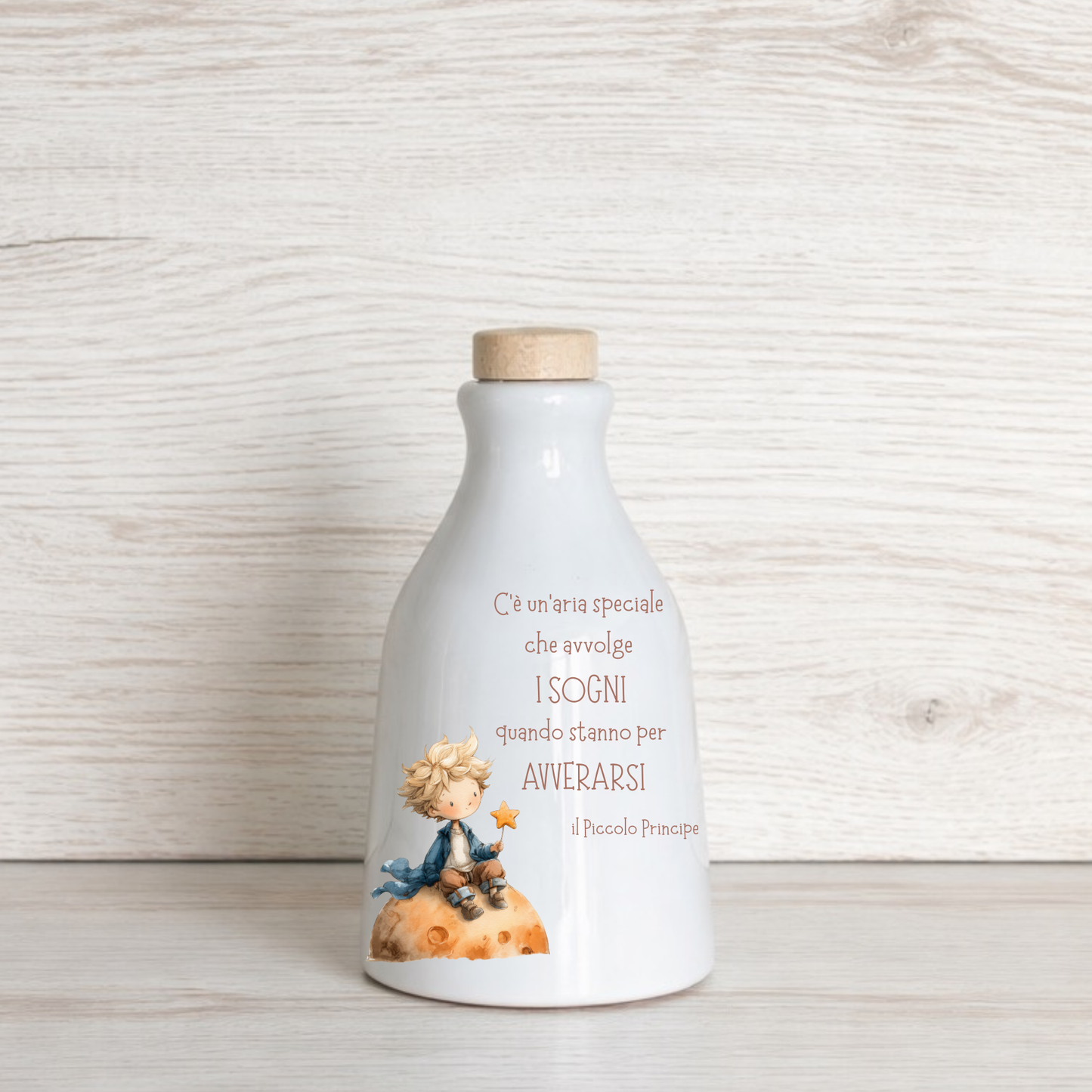 Orcio in ceramica artigianale con frase del Piccolo Principe dimensione da 100 ml / 250 ml/ 500 ml "C'è un'aria speciale che avvolge i sogni..."