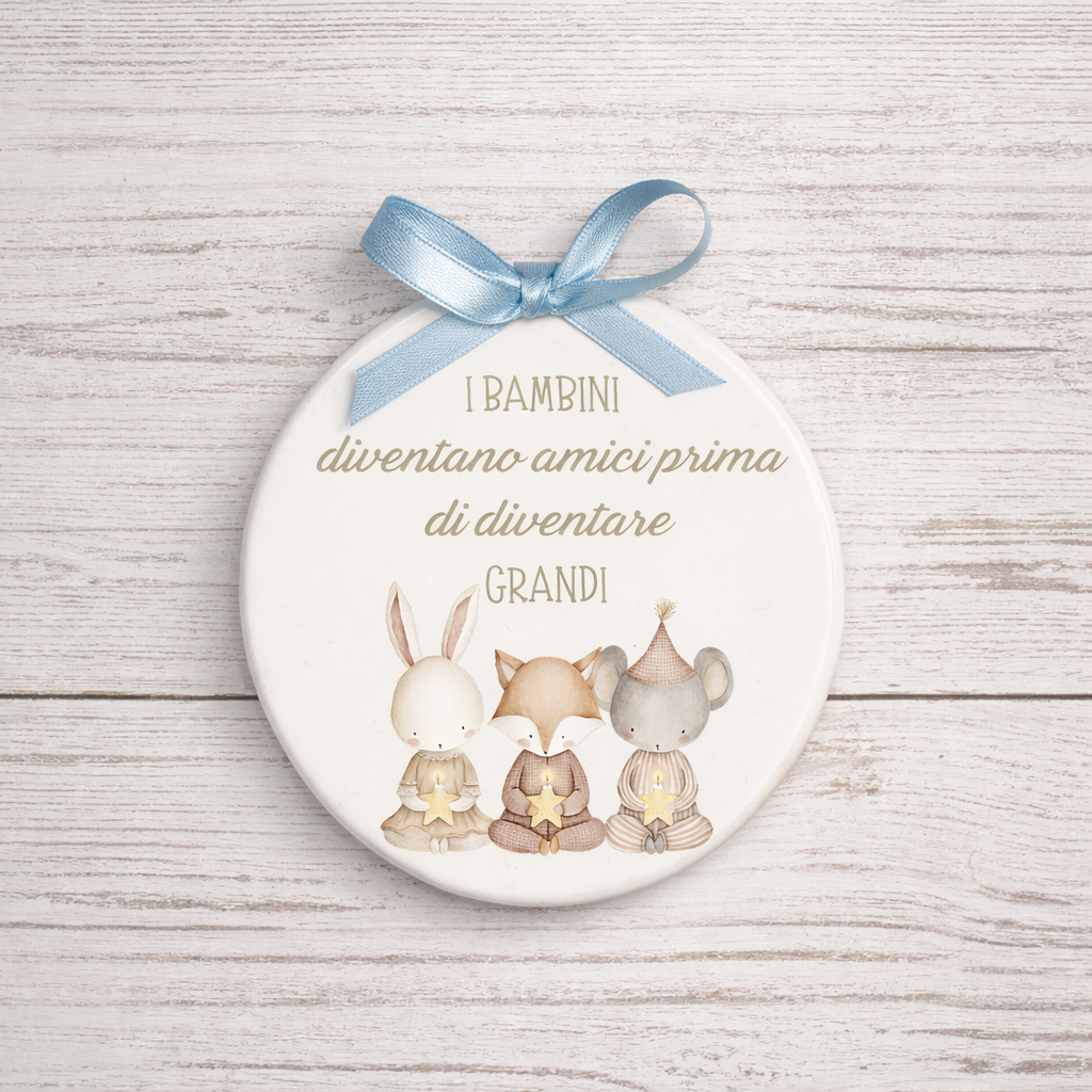Piastrella tonda in ceramica con Animaletti da appendere 10 cm di diametro