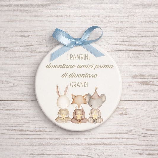 Piastrella tonda in ceramica con Animaletti da appendere 10 cm di diametro