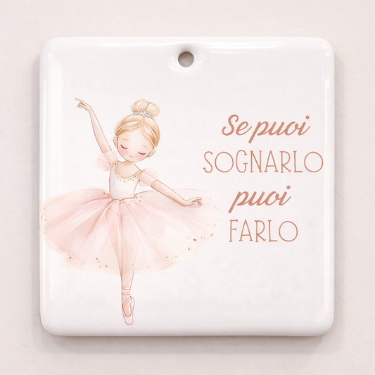 Piastrella rettangolare in ceramica con Ballerina da appendere 10 cm x 10 cm