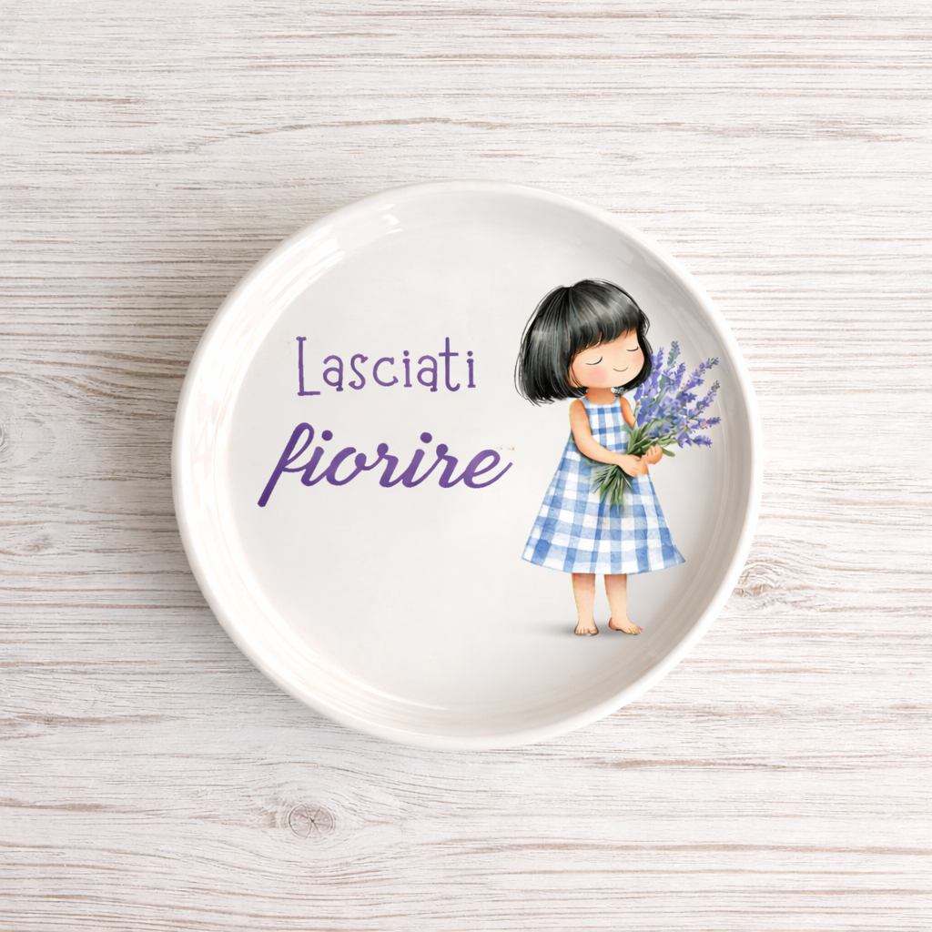 Piattino sottobottiglia in Ceramica con Bimba e lavanda diametro 11 cm