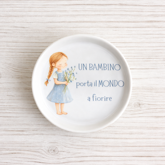 Piattino sottobottiglia in Ceramica con Bimba con fiorellini diametro 11 cm