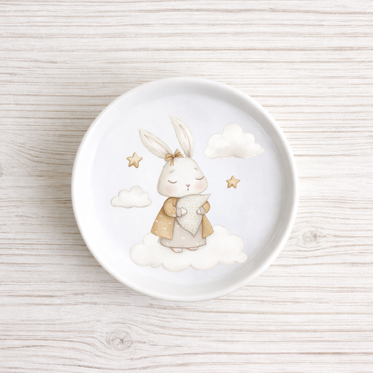 Piattino sottobottiglia in Ceramica con Coniglietto tra le nuvole country diametro 11 cm