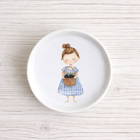 Piattino sottobottiglia in Ceramica con Bimba con le more country diametro 11 cm