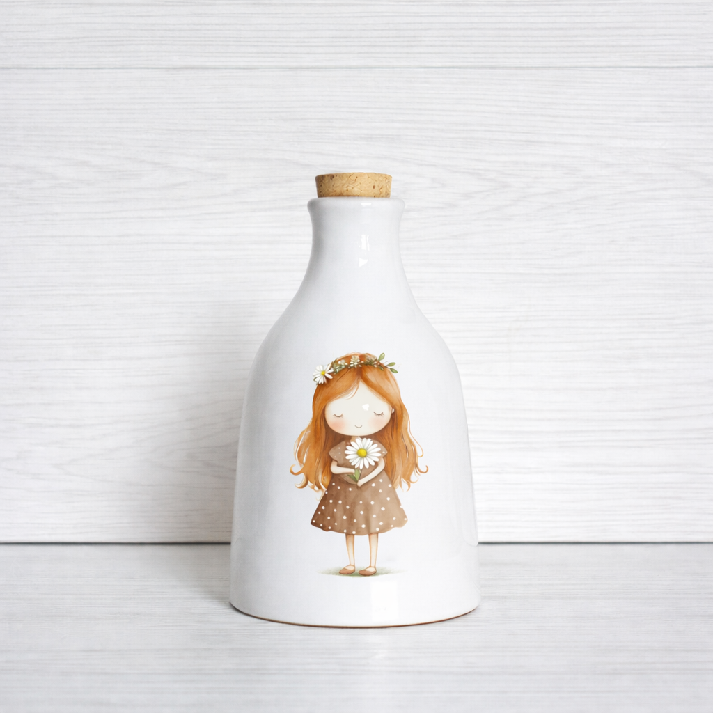 Orcio in ceramica artigianale Bimba con margherita dimensione da 100 ml  / 250 ml decorazione