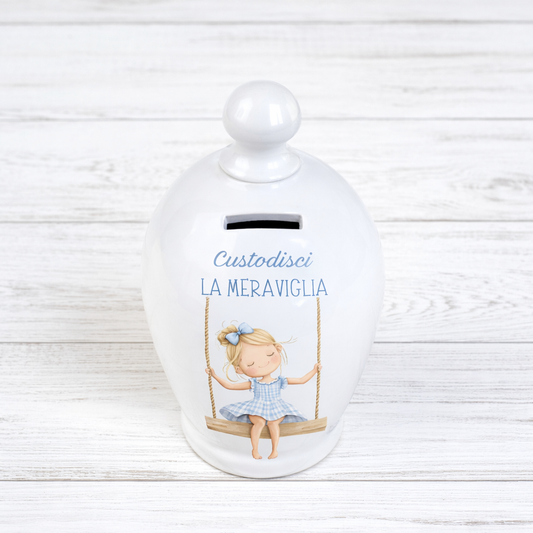 Salvadanaio in ceramica artigianale 15cm decorazione "Custodisci la Meraviglia"