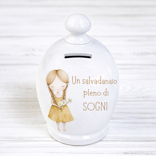 Salvadanaio in ceramica artigianale 15cm decorazione "Un salvadanaio pieno di sogni"