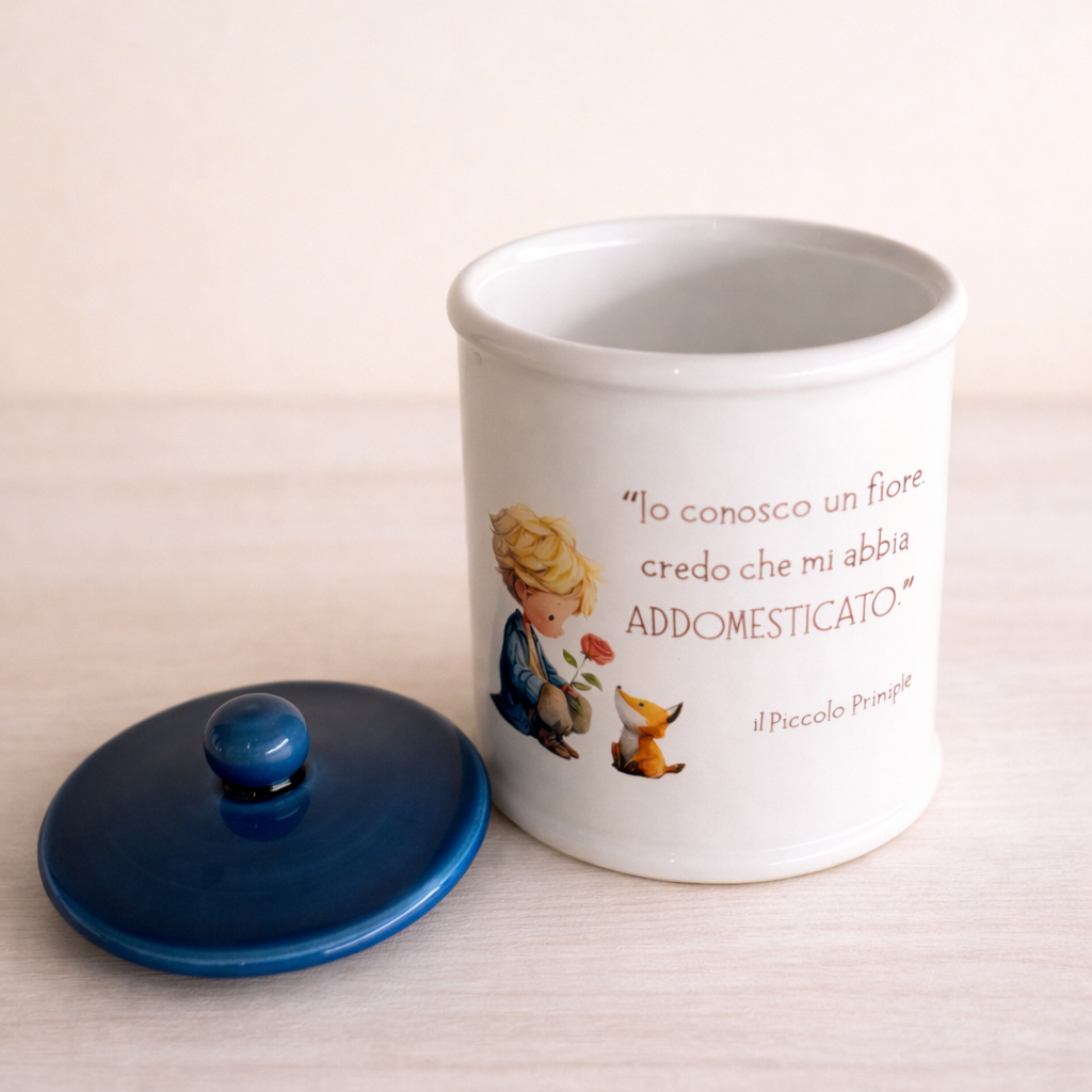 Biscottiera in ceramica artigianale 15cm o 19cm  decorazione a tema Piccolo Principe
