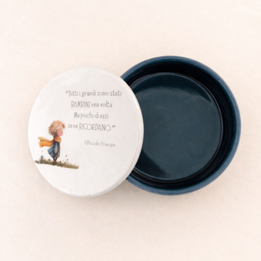 Portagioie in ceramica artigianale 10cm x 4cm decorazione a tema Piccolo Principe "Tutti i grandi sono stati bambini..."