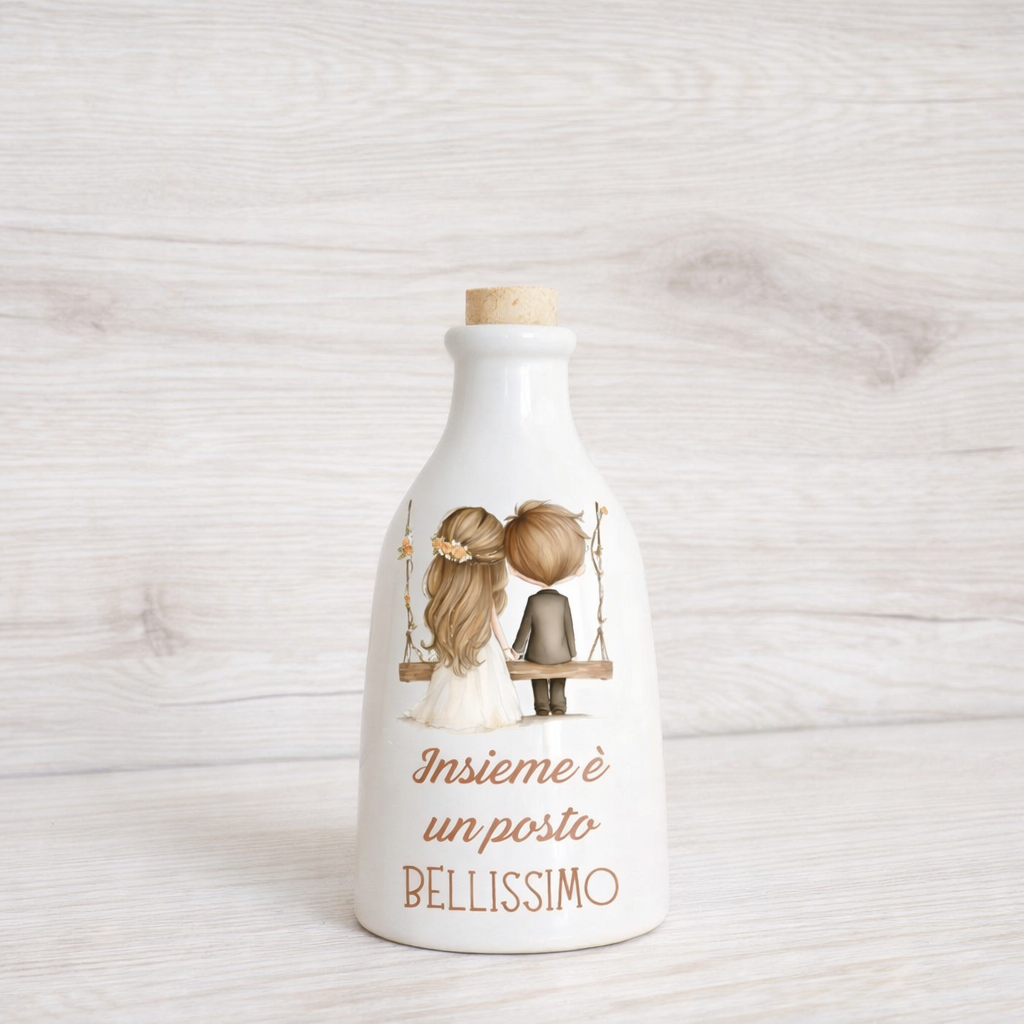 Orcio in ceramica artigianale con Sposini dimensione da 100 ml / 250 ml/ 500 ml  "Insieme è un posto bellissimo"