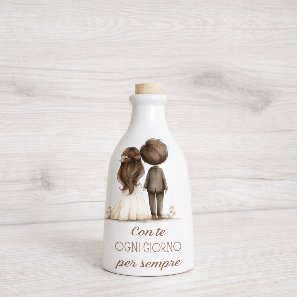 Orcio in ceramica artigianale con Sposini dimensione da 100 ml / 250 ml/ 500 ml  "Con te ogni giorno per sempre"