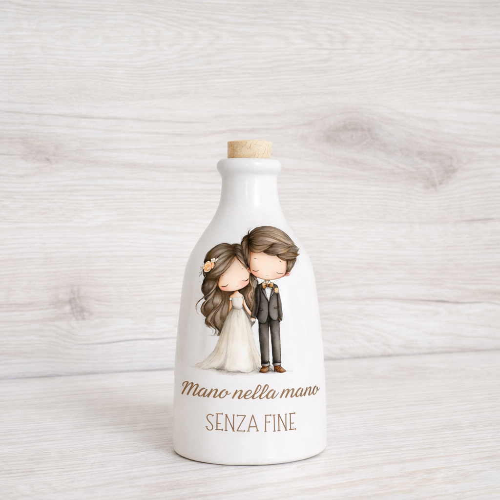 Orcio in ceramica artigianale con Sposini dimensione da 100 ml / 250 ml/ 500 ml  "Mano nella mano senza fine"