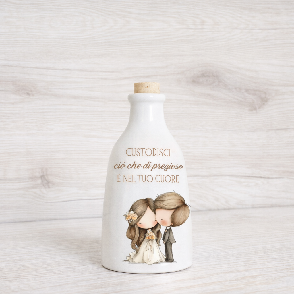 Orcio in ceramica artigianale con Sposini dimensione da 100 ml / 250 ml/ 500 ml  "Custodisci ciò che di prezioso è nel tuo cuore"
