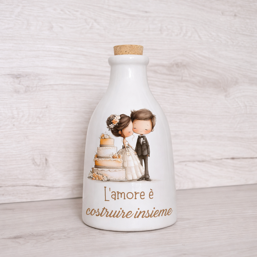 Orcio in ceramica artigianale con Sposini dimensione da 100 ml / 250 ml/ 500 ml  "L'amore è costruire insieme"