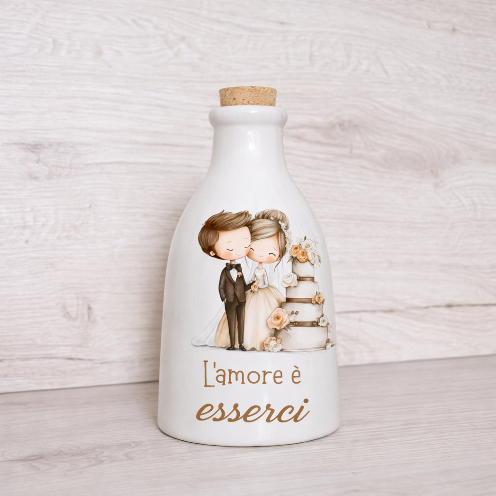 Orcio in ceramica artigianale con Sposini dimensione da 100 ml / 250 ml/ 500 ml  "L'amore è esserci"
