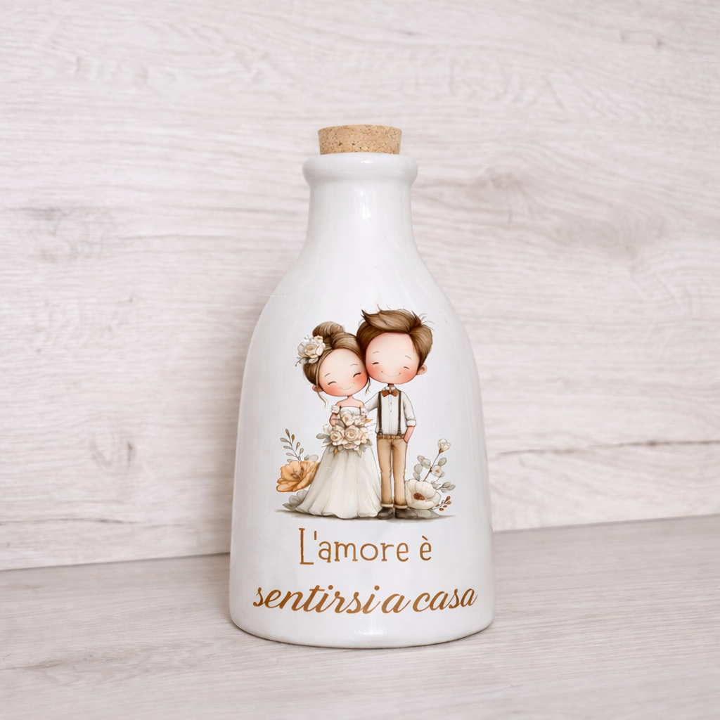 Orcio in ceramica artigianale con Sposini dimensione da 100 ml / 250 ml/ 500 ml  "L'amore è sentirsi a casa"