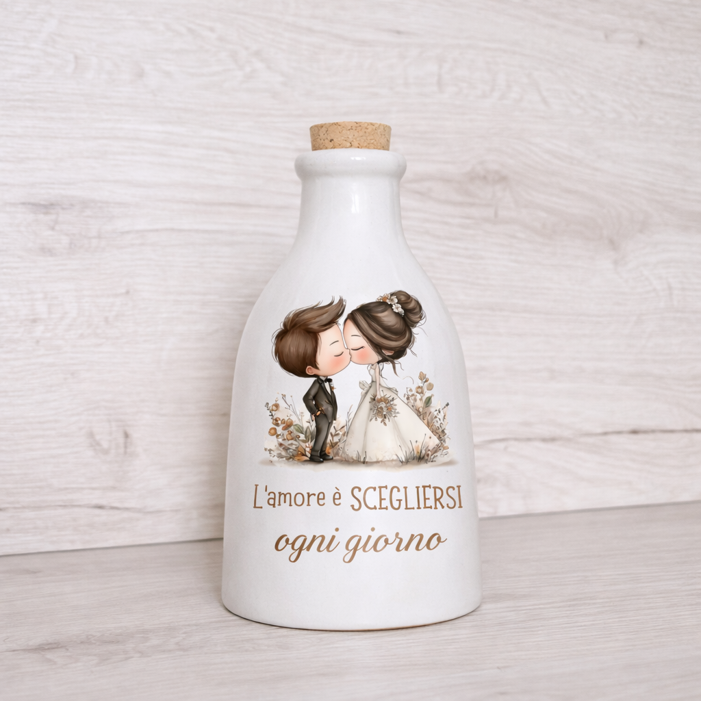 Orcio in ceramica artigianale con Sposini dimensione da 100 ml / 250 ml/ 500 ml  "L'amore è scegliersi ogni giorno"