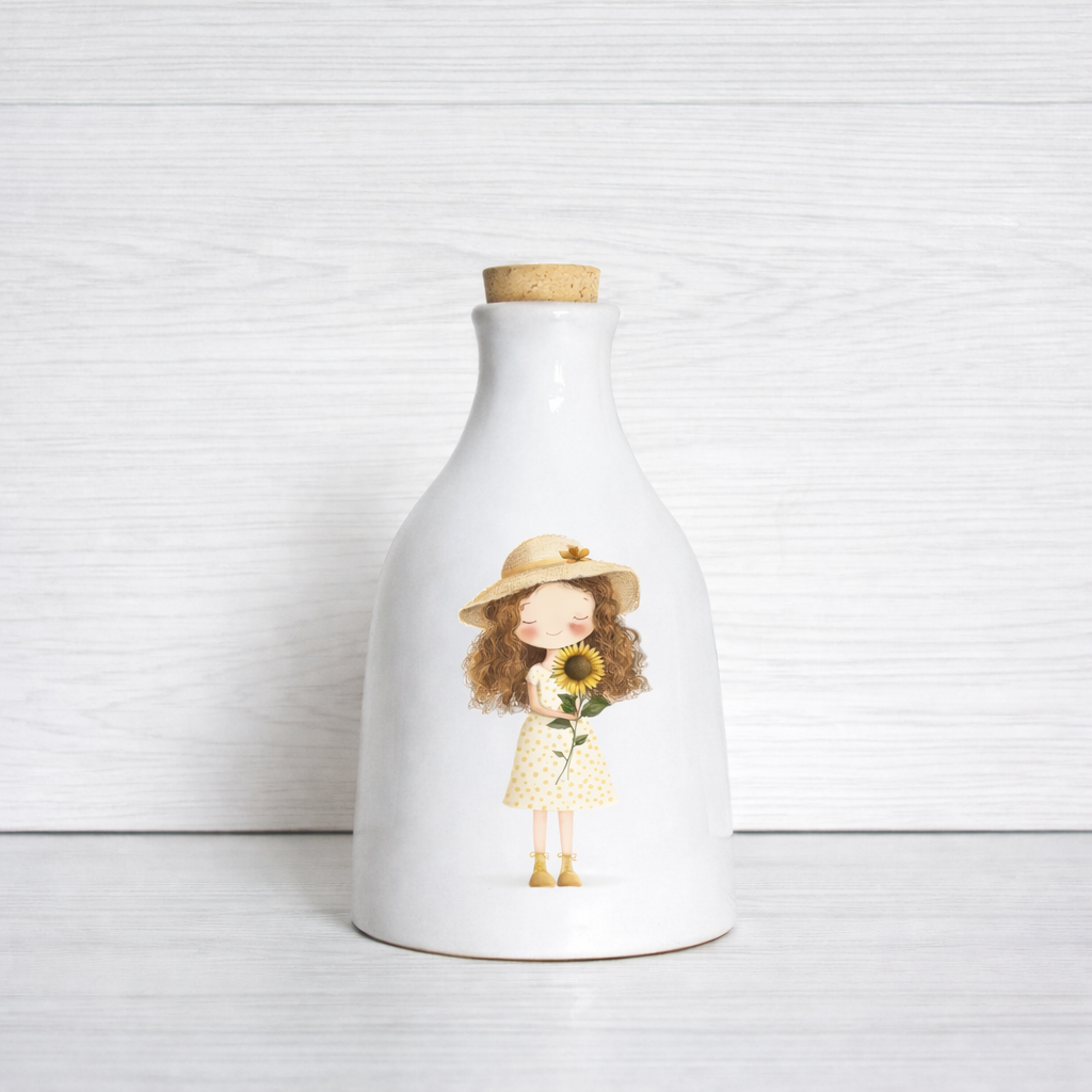 Orcio in ceramica artigianale Bimba con Girasole dimensione da 100 ml  / 250 ml decorazione