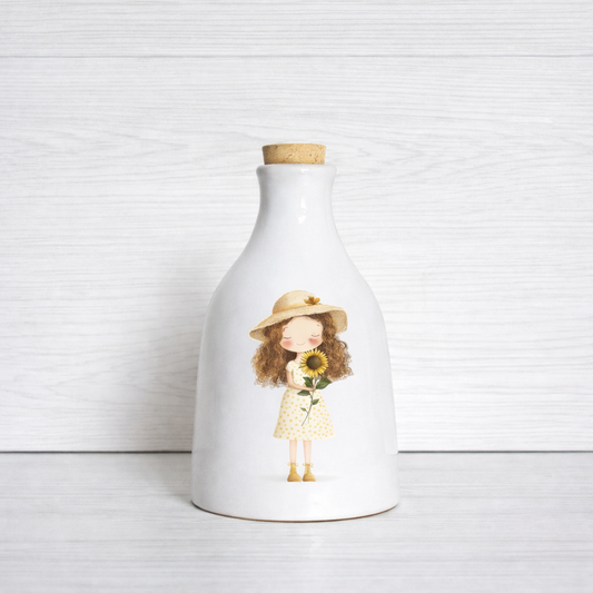 Orcio in ceramica artigianale Bimba con Girasole dimensione da 100 ml  / 250 ml decorazione