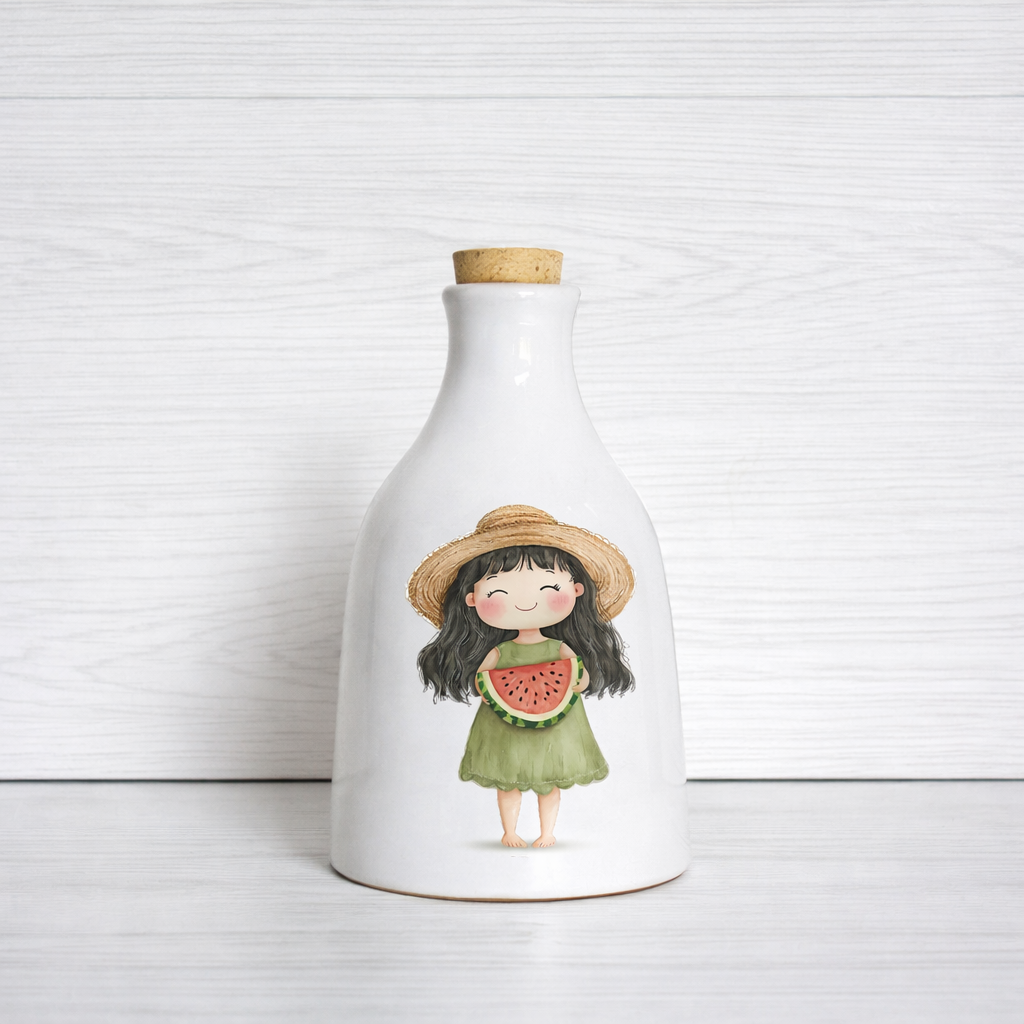 Orcio in ceramica artigianale Bimba con Anguria dimensione da 100 ml  / 250 ml decorazione