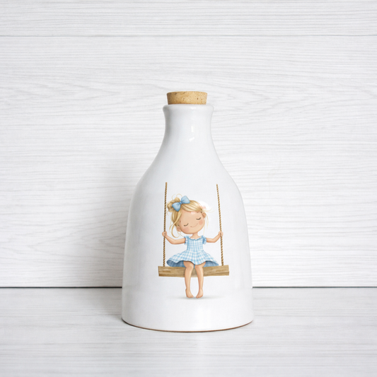 Orcio in ceramica artigianale con Bimba sull'altalena dimensione da 100 ml  / 250 ml decorazione
