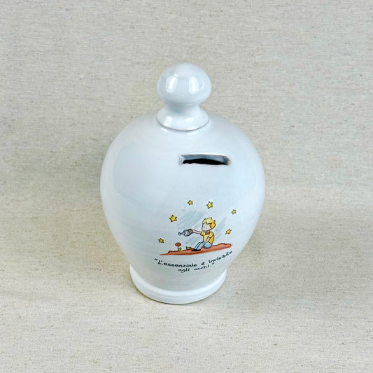 Salvadanaio in ceramica artigianale 15cm decorazione Piccolo Principe con frase