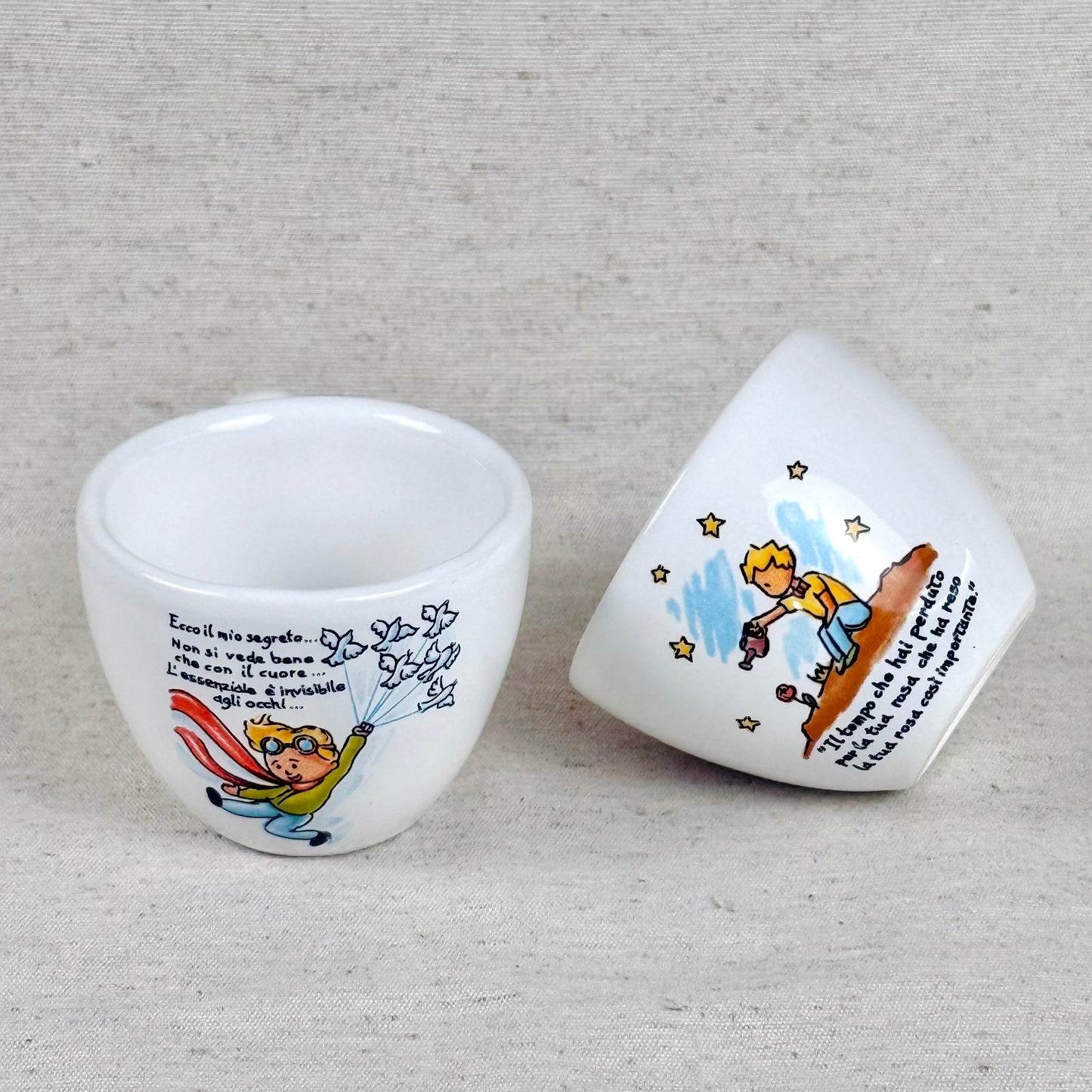 Set 2 Tazzine da Caffè in ceramica artigianale decorazione Piccolo Principe con frasi