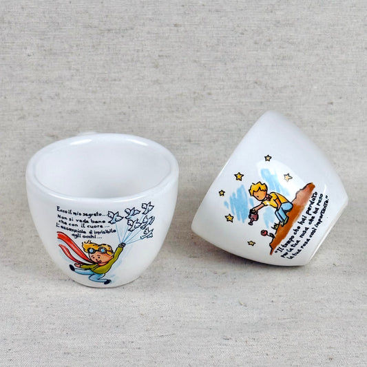 Set 2 Tazzine da Caffè in ceramica artigianale decorazione Piccolo Principe con frasi