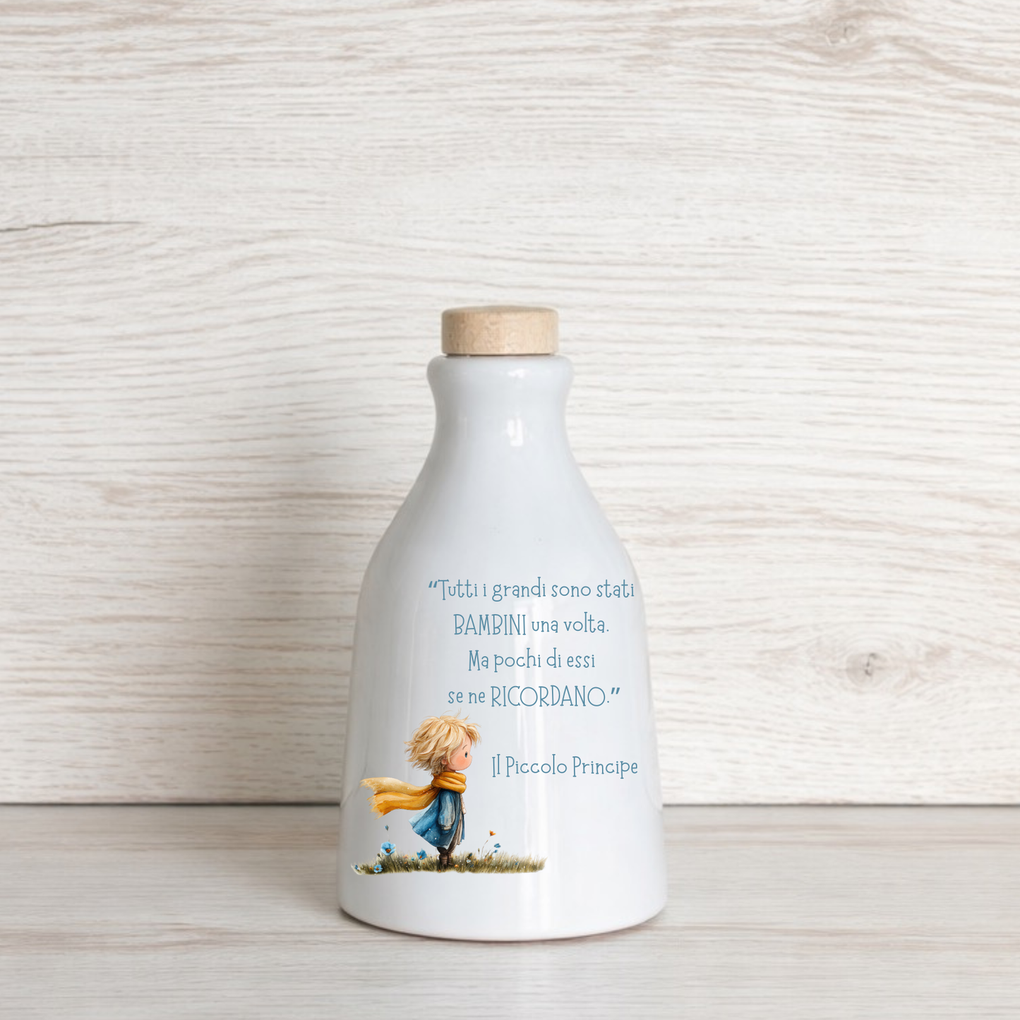 Orcio in ceramica artigianale con frase del Piccolo Principe dimensione da 100 ml  / 250 ml / 500 ml " Tutti i grandi sono stati bambini..."